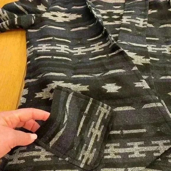 Tulle Anthropologie Womens Aztec Hooded Wrap Coat Wool Blend Pocket Gray Blue M - Picture 12 of 14